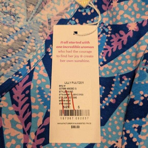 Women's Lilly Pulitzer Etta Short Sleeve Dress Barton Blue Star Gazing NWT Small - Picture 15 of 15
